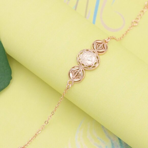 "Rose Gold Bracelet with Dual Leaf & Coin Pattern, XPBL1083 - Picture 2 of 13